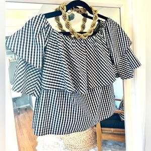 WAYF Gracie off the shoulder top black gingham size XS